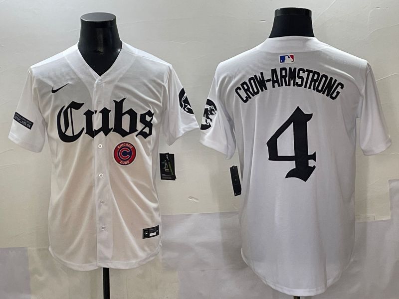 Men 2025 Chicago Cubs #4 Crow-Armstrong White Five generations Joint Name Nike MLB Jersey style 18->chicago cubs->MLB Jersey